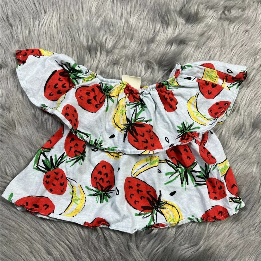 Zara Girls Size 6 Blue Strawberry Banana Ruffle Crop Top